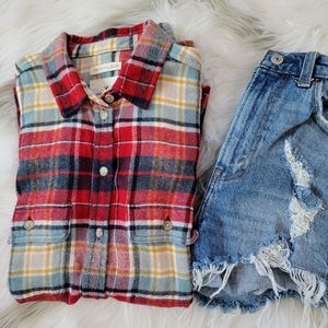 American Eagle Womens Classic Fit Plaid Flannel Top Size XS